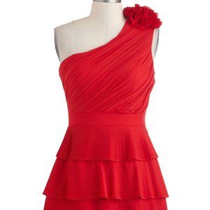 Bright Red Salsa Dance Tiered One Shoulder Dress
